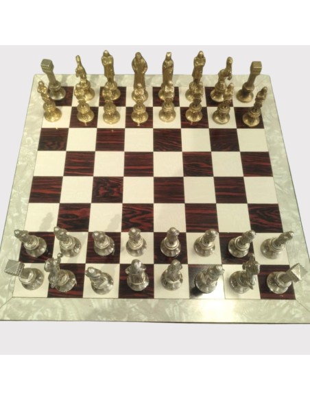 Ensemble d’échecs artisanal en métal et bois de palissandre