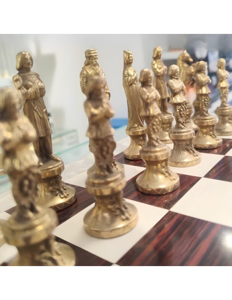 Ensemble d’échecs artisanal en métal et bois de palissandre