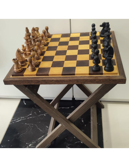 Échiquier en bois de padouk et wengé avec table pliante