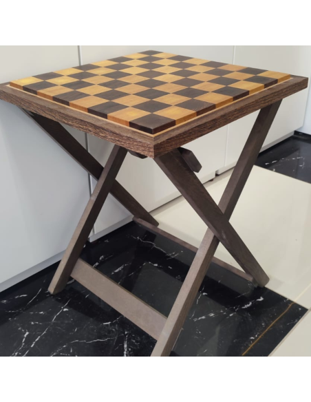 Pack Échiquier en bois de padouk et wengé avec table pliante + Pièces d’échecs en bois d’olivier style classique