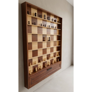 Jeu d’échecs mural en bois d’acajou et de frêne avec rangement 2