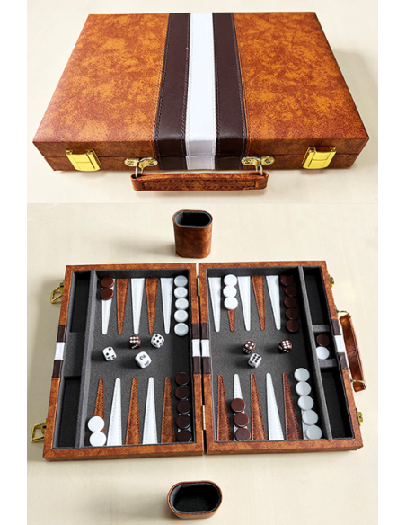 Set de Backgammon de Luxe Pliable en Acrylique et Cuir Haute Qualité – 18 pouces – Motif Tigre/Léopard