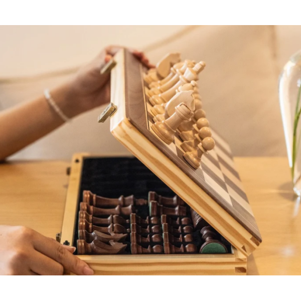 Magnetic Wooden Chess & Checkers Set