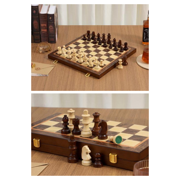 Jeu d’échecs en bois de noyer magnétique – Série Stauton