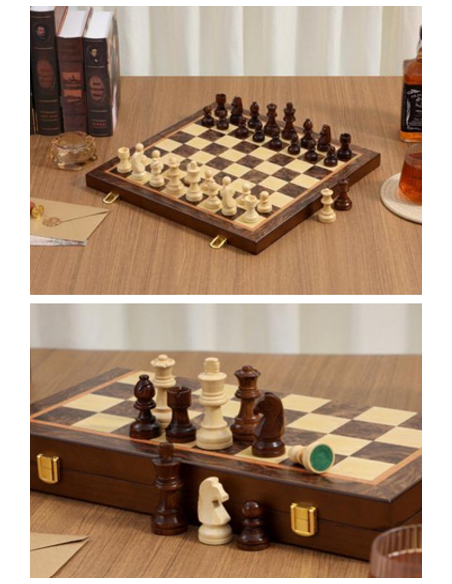 Jeu d’échecs en bois de noyer magnétique – Série Stauton