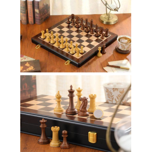 Set d’Échecs Staunton en ABS Triplement Lesté – Plateau Coffret en Bois Ébène 45 × 45 cm