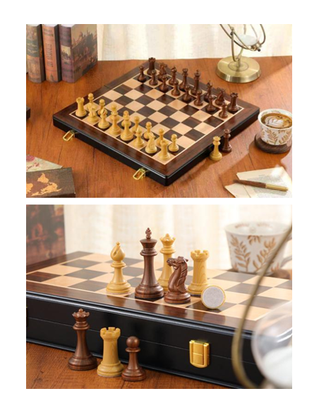 Set d’Échecs Staunton en ABS Triplement Lesté – Plateau Coffret en Bois Ébène 45 × 45 cm
