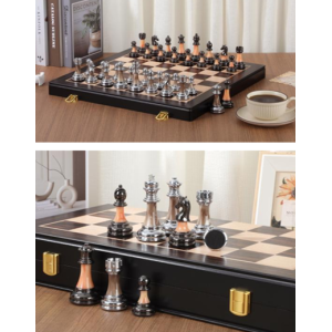 Ensemble d’échecs Staunton Silver & Black – Finition métal anodisé