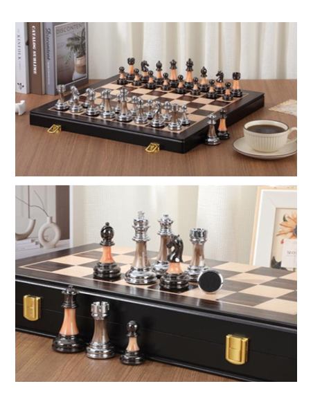 Ensemble d’échecs Staunton Silver & Black – Finition métal anodisé