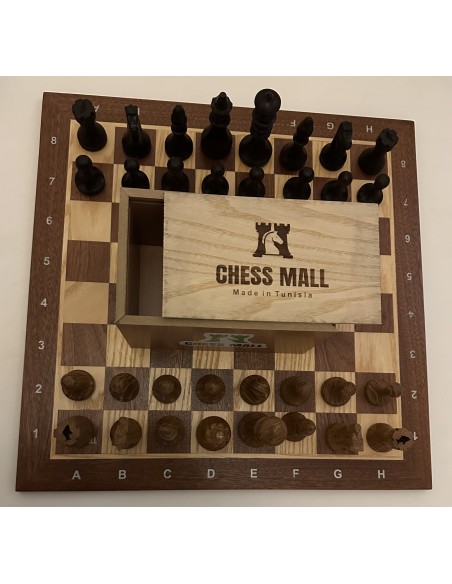 Echiquier acajou/frêne + pièces en bois wenge/chêne