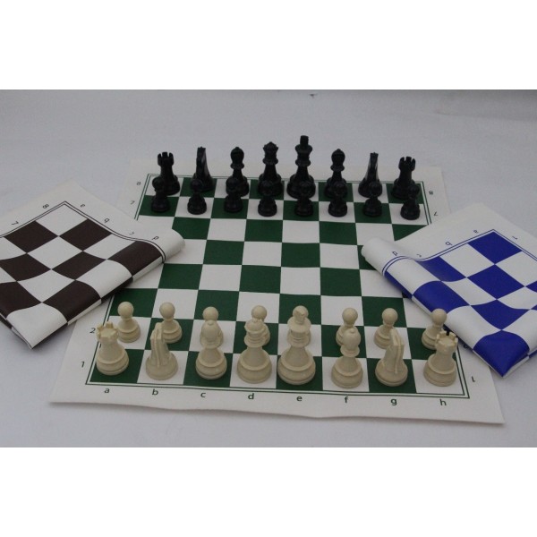 pack gold, échiquier vinyle couleur bleu ou vert ou marron taille 5.5 + pièces en plastique DGT 95mm