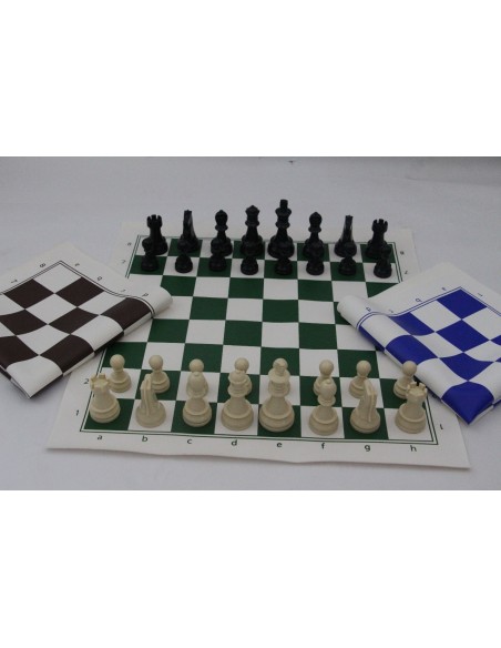 pack gold, échiquier vinyle couleur bleu ou vert ou marron taille 5.5 + pièces en plastique DGT 95mm