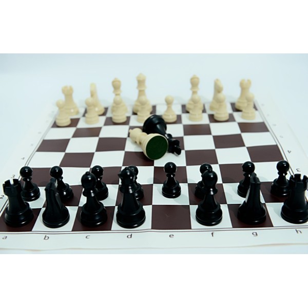 Échiquier vinyle marron  taille 5 + pièces en plastique taille 5
