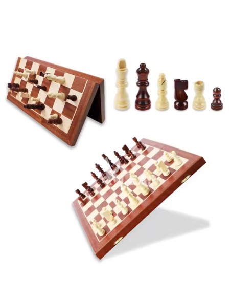 Sapele – jeu d'échecs de voyage pliable en bois d'acajou magnétique
