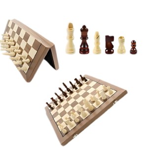 Walnut  – jeu d'échecs de voyage pliable en bois de noyer magnétique